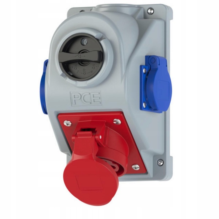 Priză industrială PCE cu 3 prize, 32A, 400V, culoare roșie, IP45