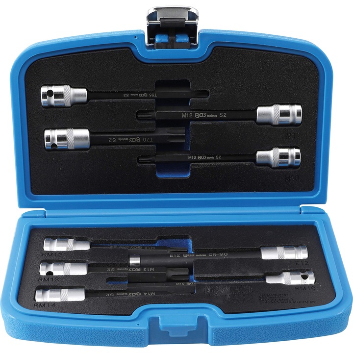 Set 9 piese chei tubulare BGS, 12.5 mm, otel crom-vanadiu, pentru chiulase auto