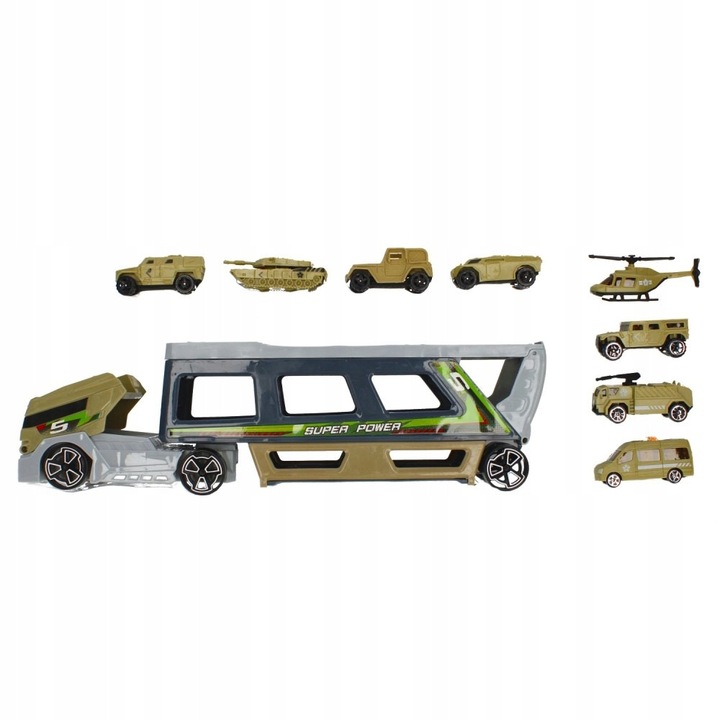 Камион контейнер с 8 превозни средства, Mega Creative, 58x25см, включен комплект, за деца над 3 години