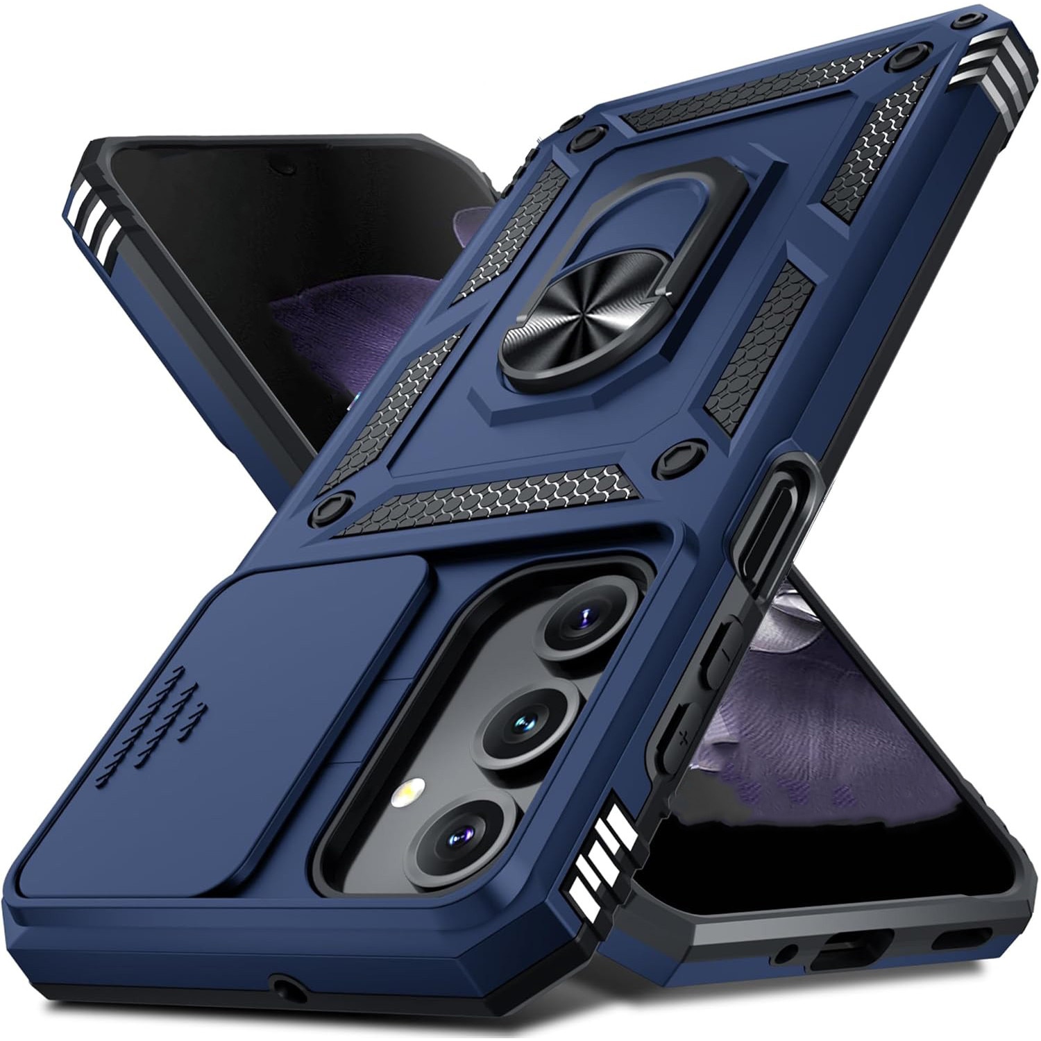 Husa pentru Samsung Galaxy A17 5G / A17 4G DaDen® Hybrid Armor Kickstand, Slider Camera, Antisoc, Protectie Superioara, Albastru
