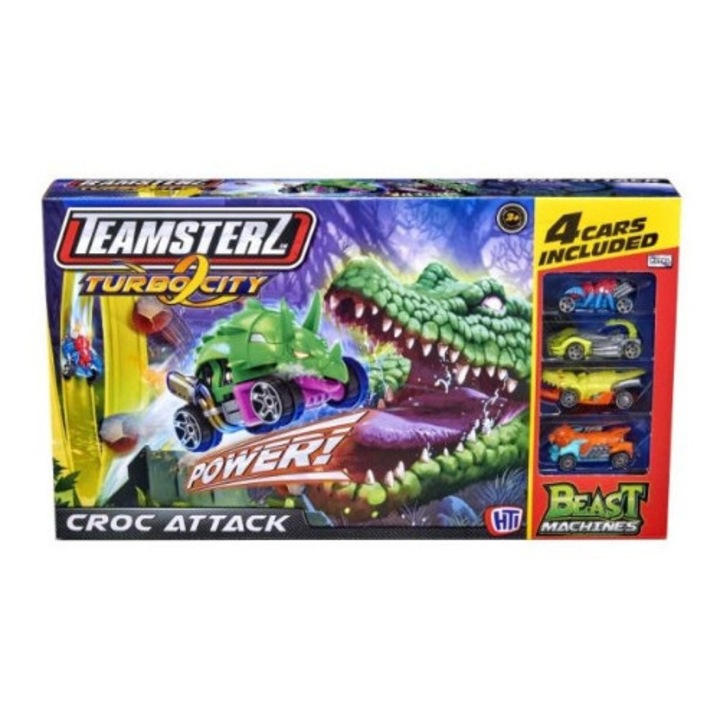 Set masinute Teamsterz atac crocodil cu 4 autka, multicolor