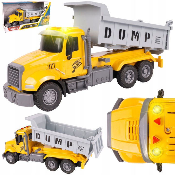 Camion de gunoi cu sunete si lumini, MalPlay, 30x12,7x8,8cm, interactiv, galben-gri