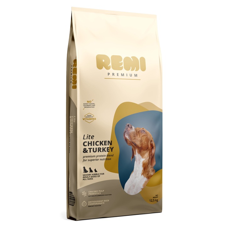 Суха храна за кучета Remi Premium, Lite, Пилешко и пуешко, 12.5кг