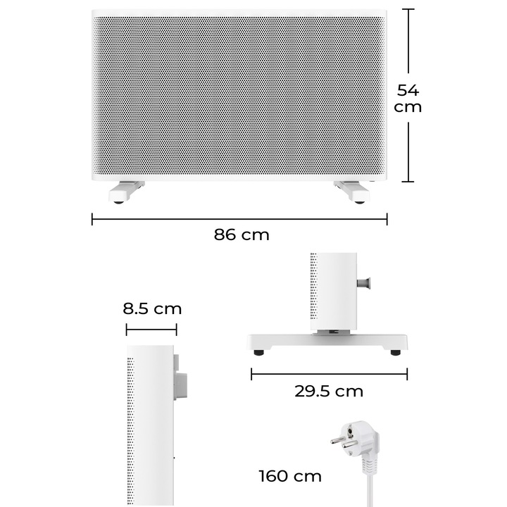 Climative elektromos konvektor, MICA technológiás gyorsfűtés 2000W, WiFi, MICA, falra és padlóra szerelhető, ECO mód, termosztát 15-35°C, 24 órás időzítő, borulásérzékelő, IP24, Tuya Smart Life vezérlés, LED panel, Fehér