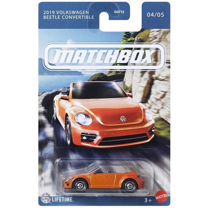 Masinuta Matchbox Volkswagen Beetle Convertible 2019, Seria 2025, portocalie, 7cm