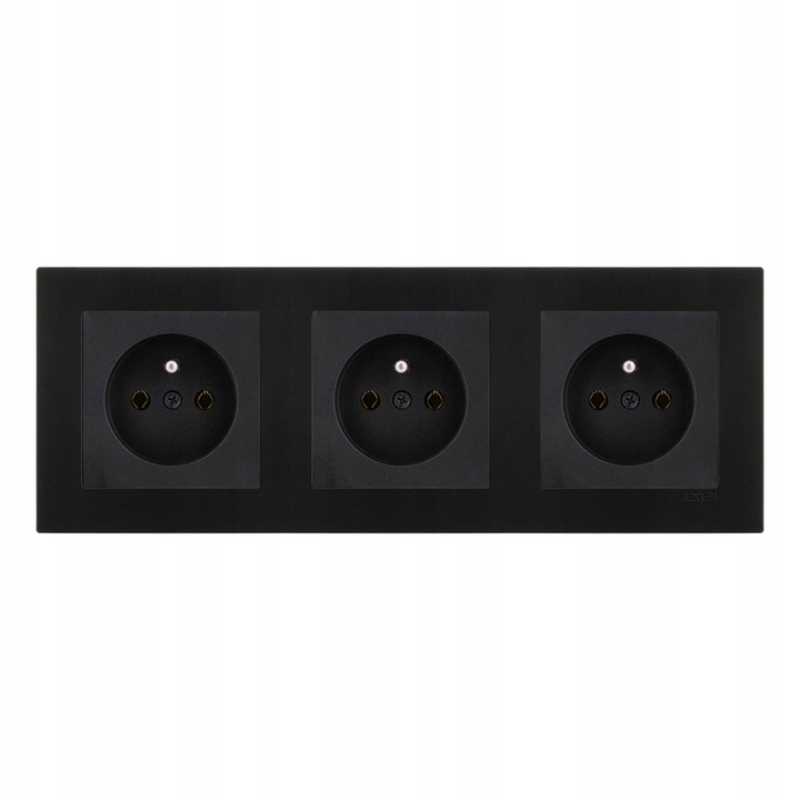 Set 3 prize electrice Exen KARELL, negru metalic, cu rama tripla, tip E, 250V, 16A