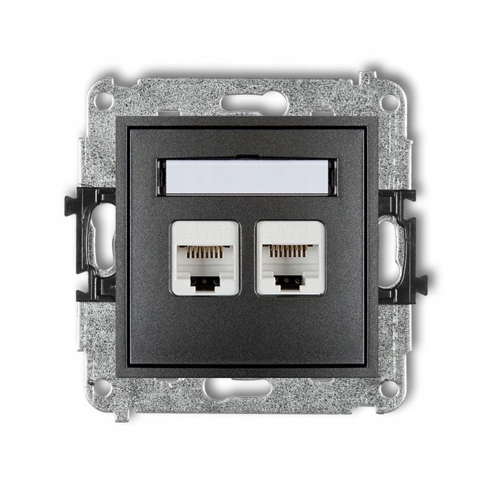 Priză dublă, Karlik, MINI, 2xRJ45 Cat. 5e, grafit, 80x80x6.3mm