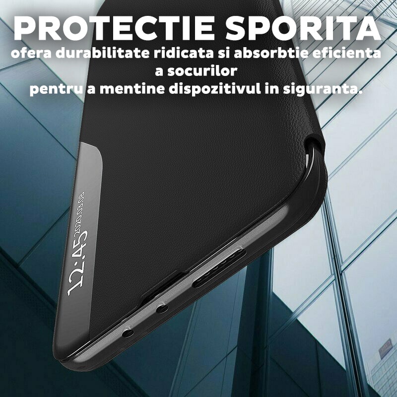Husa pentru Honor Magic 8 Lite Tip Carte, S-View, Functie de Stand, Calitate Premium, Antisoc, Protectie Sporita, Negru