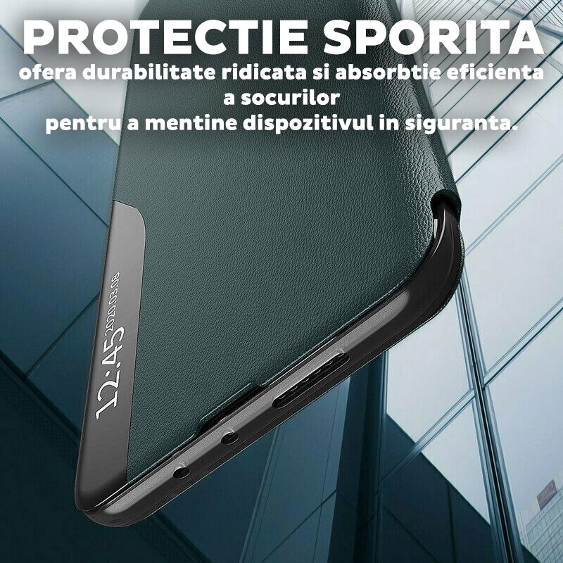 Husa pentru Honor Magic 8 Lite Tip Carte, S-View, Functie de Stand, Calitate Premium, Antisoc, Protectie Sporita, Verde