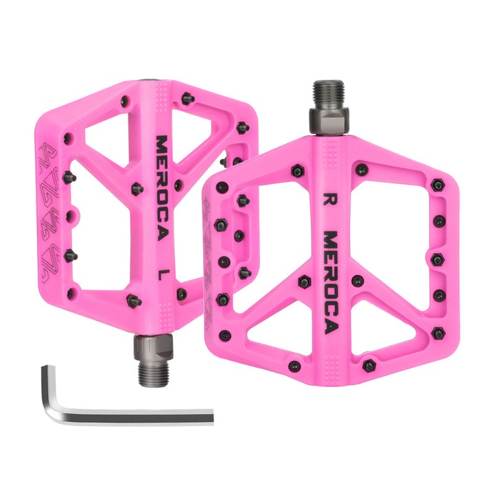 Pedale bicicleta, MEROCA, Material nylon, ax din otel，115mm, Roz