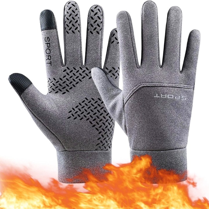 Manusi pentru Iarna, Functie Touchscreen, Tactile, Impermeabile, Captusite cu Fleece Moale, Marime XL, Gri