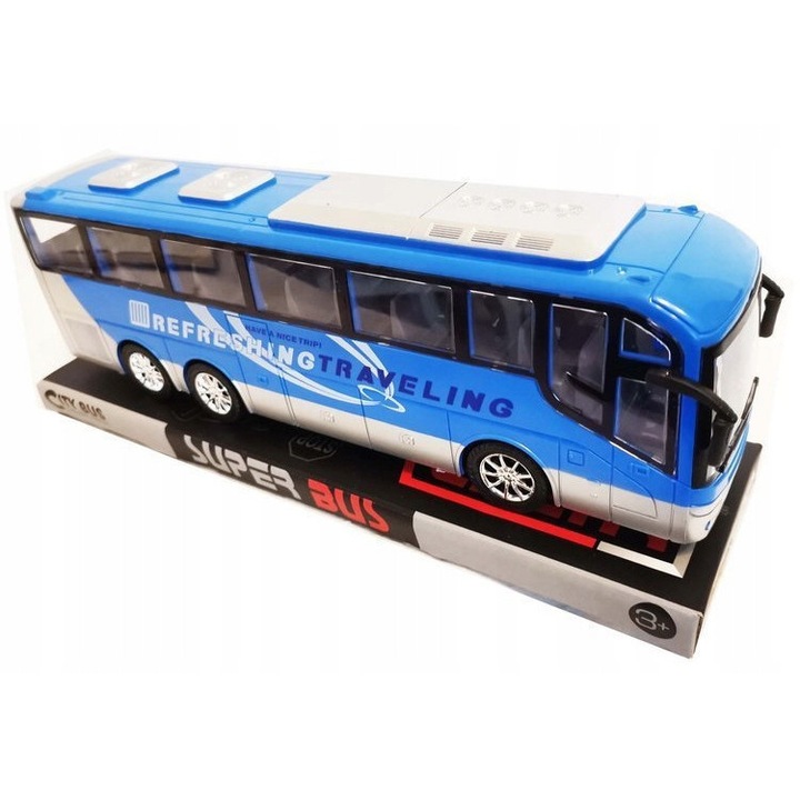 Autobuz jucărie mare, For Fun, 32 cm, propulsie manuală, negru