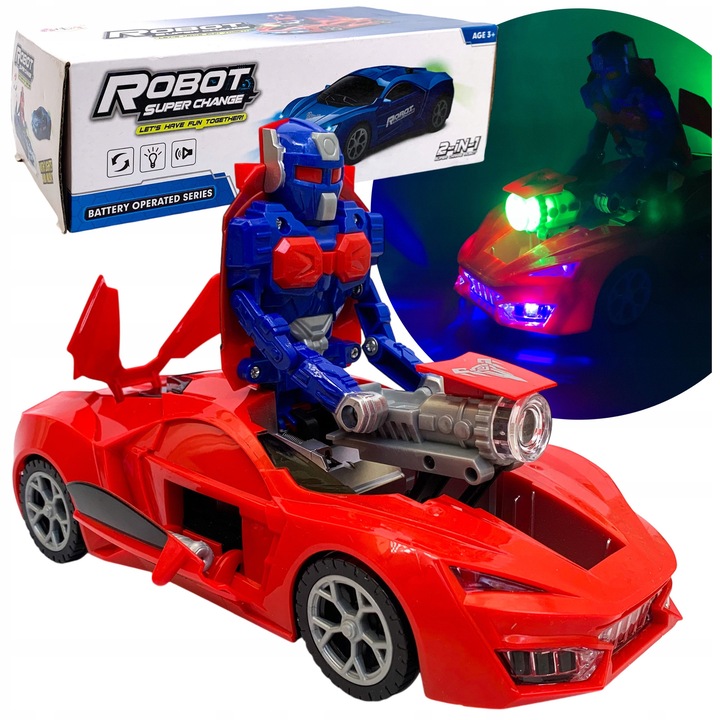 Masinuță robot transformabilă cu lumini și sunete, For Fun, plastic, 18x12x8cm