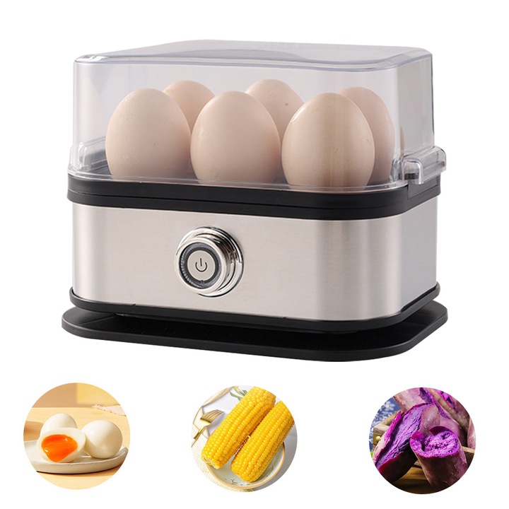 IDAMAKON tojásfőző, 6 tojásos kapacitás, rozsdamentes acél, automata kikapcsolás, méretek 18,5x13,5x13cm