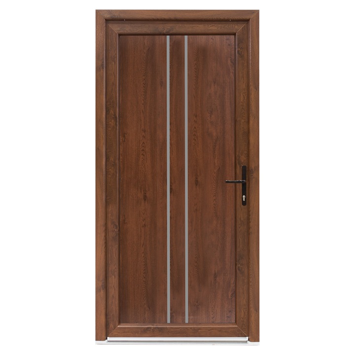 Usa exterior PVC OLIVIA, 980x2000 mm, deschidere dreapta, alb interior-nuc exterior, maner spatial