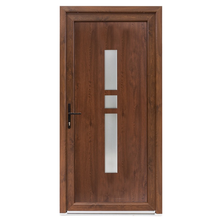 Usa exterior PVC GISELA, 980x2000 mm, deschidere stanga, alb interior-nuc exterior