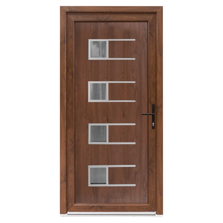 Usa exterior PVC EFRAIM, 980x2000 mm, deschidere dreapta, alb interior-nuc exterior, maner spatial