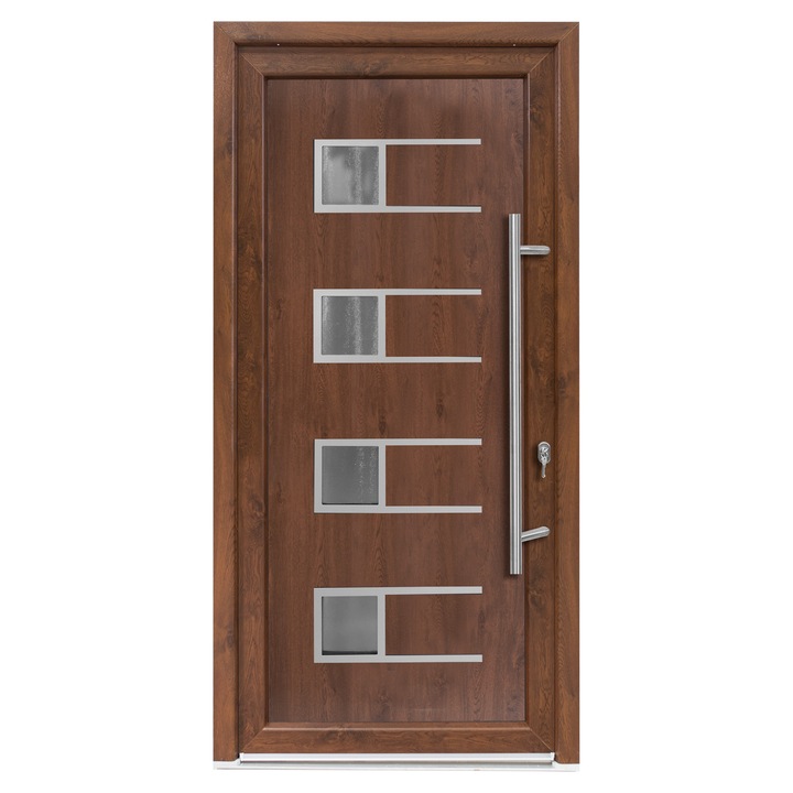 Usa exterior PVC EFRAIM, 980x2000 mm, deschidere dreapta, nuc, maner spatial