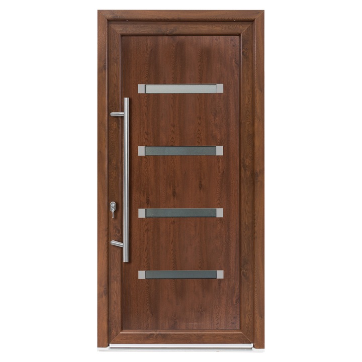 Usa exterior PVC MOSS, 980x2000 mm, deschidere stanga, nuc, maner spatial