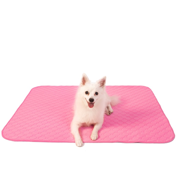 Set 2 covorase absorbante reutilizabile pentru caini, Flurrly, 100x100cm, impermeabile, antiderapante, roz