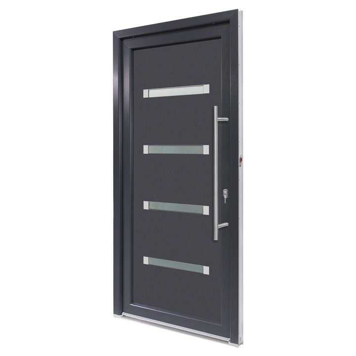 Usa exterior PVC MOSS, 980x2000 mm, deschidere dreapta, alb interior-gri antracit exterior, maner spatial