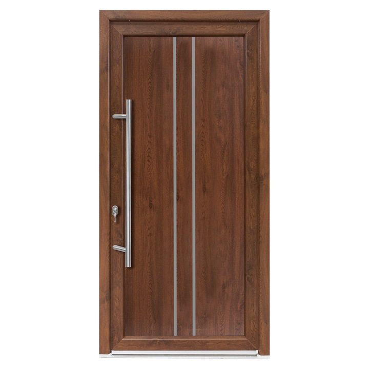 Usa exterior PVC OLIVIA, 980x2000 mm, deschidere stanga, nuc, maner spatial