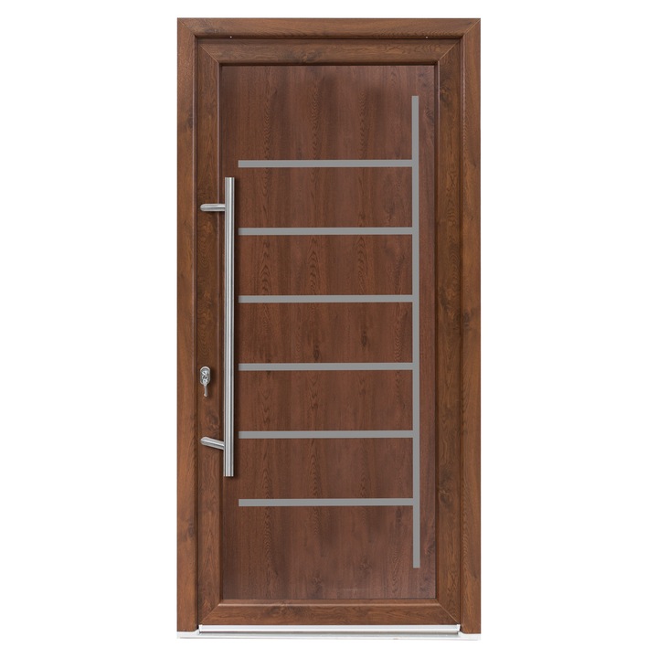 Usa exterior PVC ZETA, 980x2000 mm, deschidere stanga, nuc, maner spatial