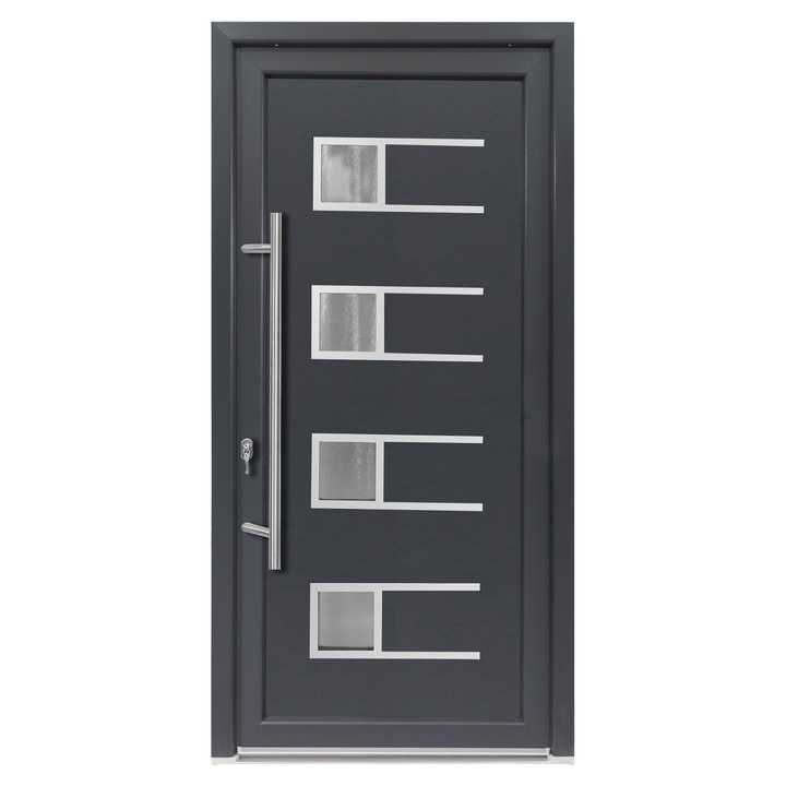 Usa exterior PVC EFRAIM, 980x2000 mm, deschidere stanga, alb interior-gri antracit exterior, maner spatial