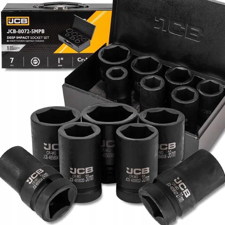 Set 7 buc. chei tubulare JCB 1" Cr-Mo hexagonale 24-46mm