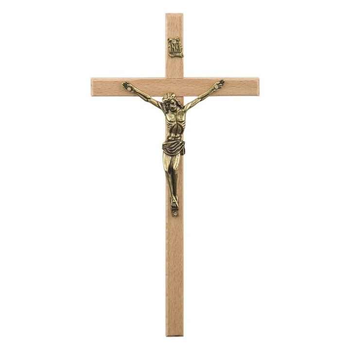 Crucifix din lemn, QUO VADIS, 21,5cm, culoare deschisa, design minimalist