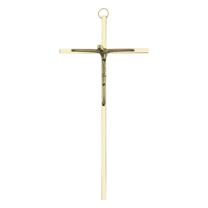 Crucifix suspendat, MORELI, 20,5 cm, aurie, din alama, detalii din zinc