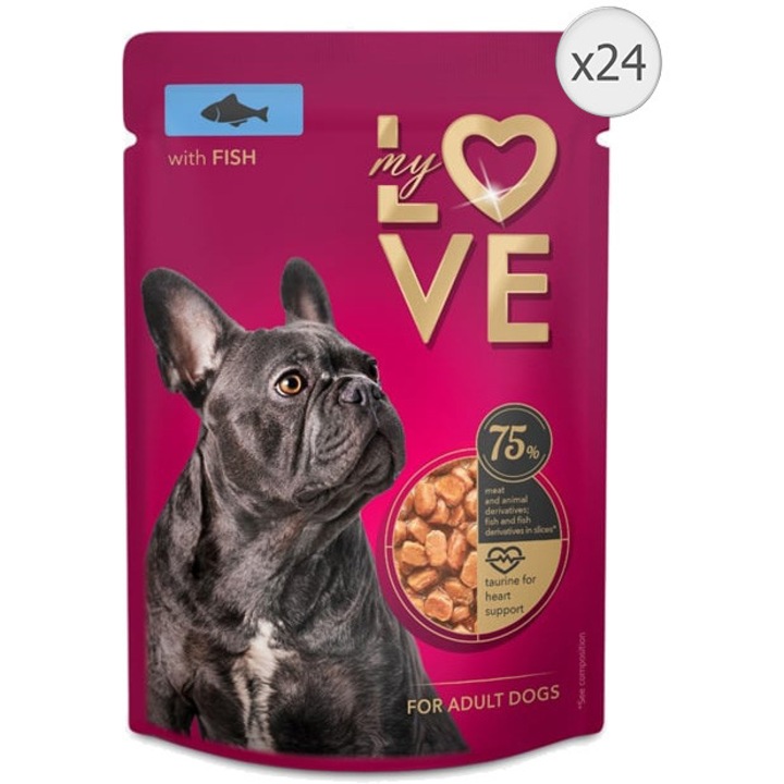 Hrana umeda My Love pentru caini, cu peste, set 24x100g