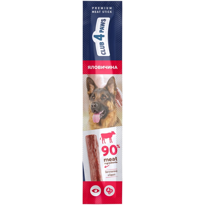 Recompense pentru caini, Club 4 Paws Premium, meaty stick cu vita, 40x12g