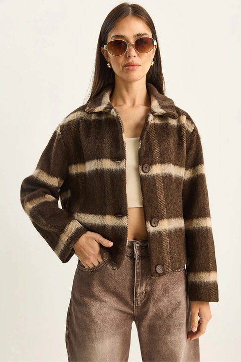 Palton dama HiCCUP, jacheta texturata cu model, multicolor, textil