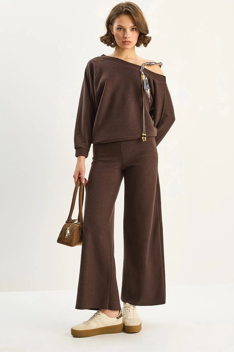 Costum dama, HiCCUP, set din doua piese, tricot, maro