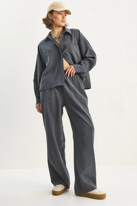 Coord din doua piese, Bianco Lucci, Femei, LUCCI kamiza-pantaloni duj kotora Co Ord Set, Gri carbune, S-M