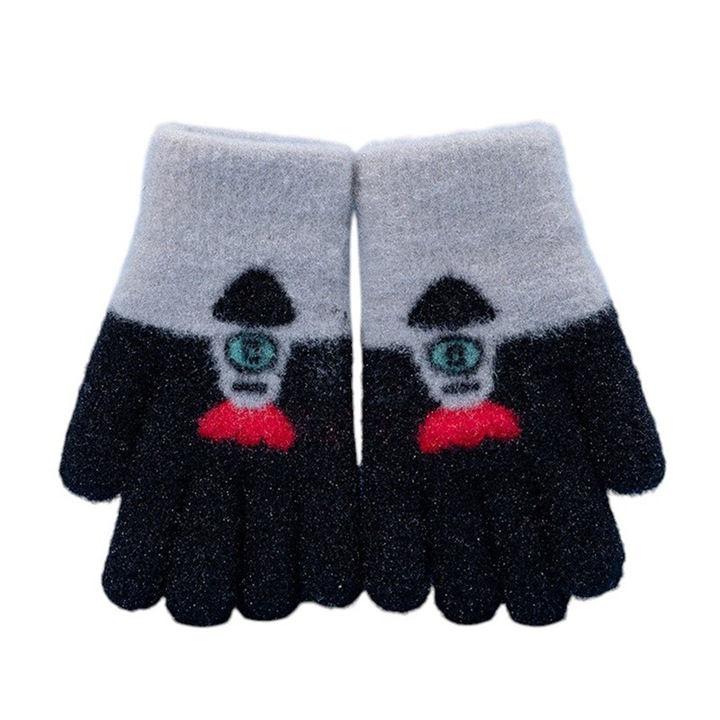 Manusi pentru copii, model duo calduros, imprimeu racheta, tematica space man, baieti, marime 5 – 10 ani, negre, EFAYN