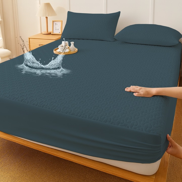 Водоустойчив капитониран протектор за легло за матрак 90x200, с 1 калъфка за възглавница 50x70 см, антрацитно сив