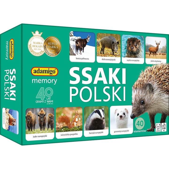 Joc de societate, Adamigo, Ssaki Polski - Memory, 32 carti, educativ, multicolor