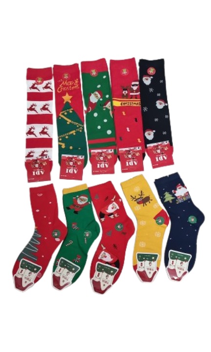 Női (36-41-es méret) és férfi (40-46-os méret) karácsonyi mintás zokniszett, kényelmes, varrás nélküli