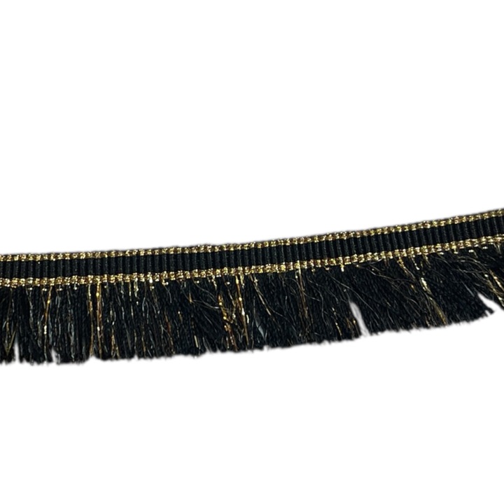Bandă decorativă neagră cu franjuri, 20mm, metru liniar