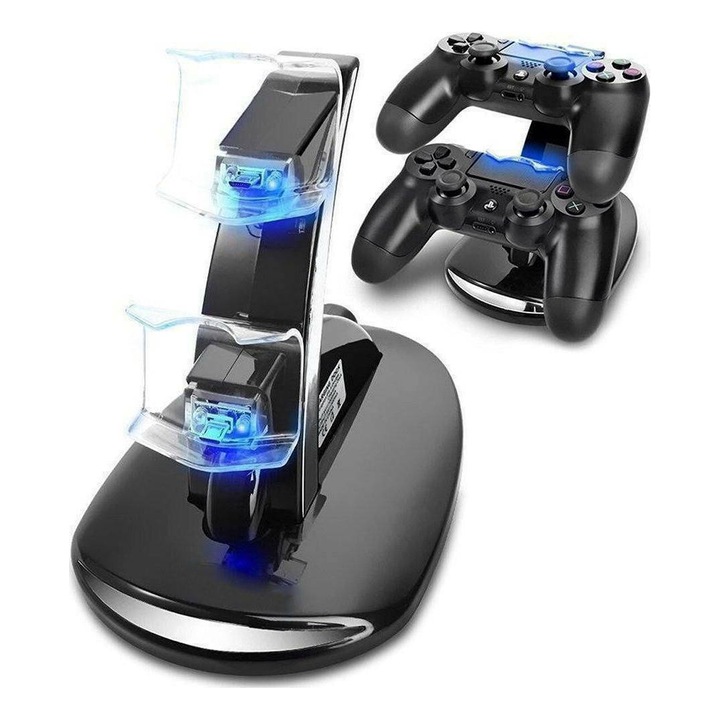 Dock dual de incarcare controller PS 4, PS4 Slim, PS4 Pro, GAME.PROII, LED indicator, serie STAND-DUAL, negru, HAPPY JOKER®