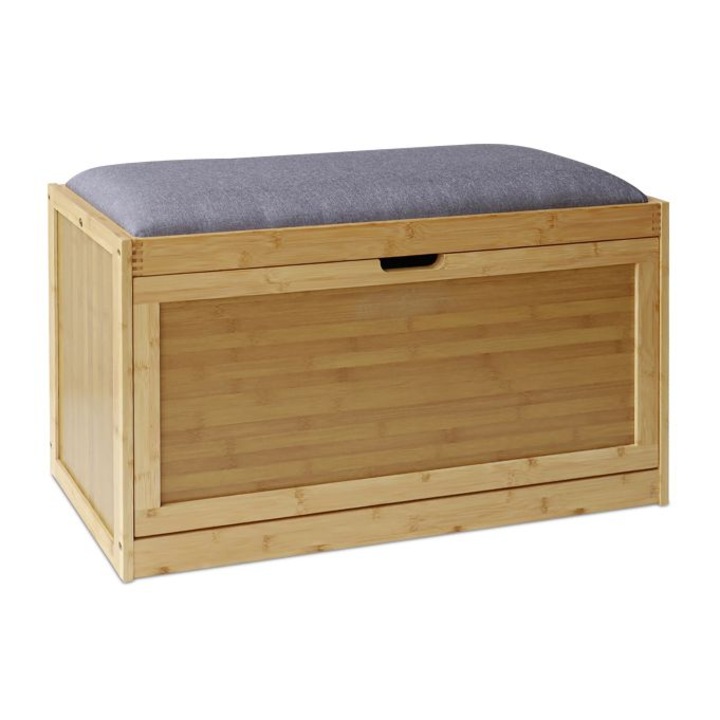 Пейка Relaxdays от бамбук с 2 отделения, 80x30x50см, Кафяв/Сив