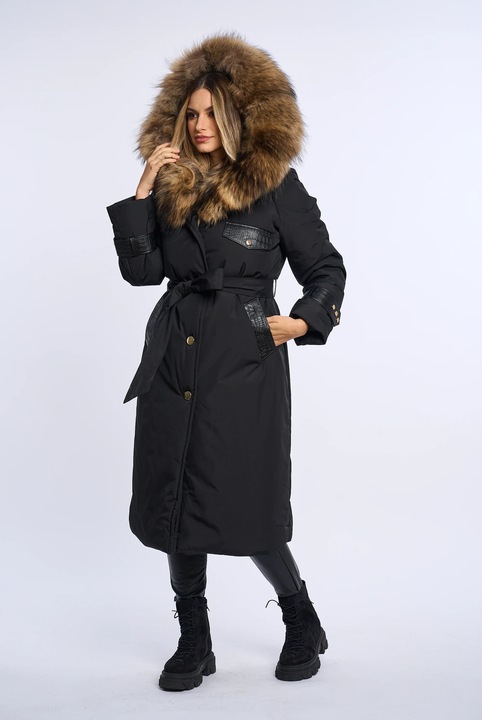 Geacă lungă cu glugă Luxus, Negru