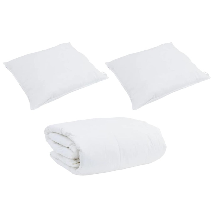 Set de paturi cu perne 3 pcs, vidaXL, alb, 240x200cm, pene de rata