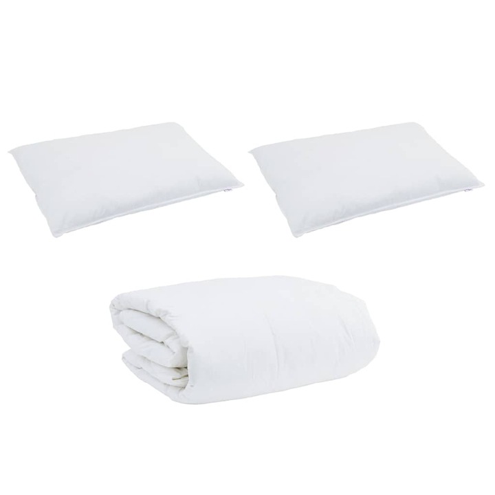 Set de Paturi cu perne, vidaXL, Alb, Puf și pene, 240x200cm, 3 pcs