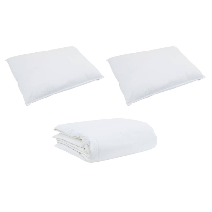Set de Paturi cu Pernă 3 pcs, vidaXL, Alb, Bumbac 100%, Dimensiune 260x220cm