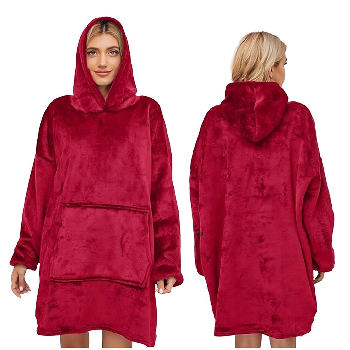Hanorac tip Patura Oversized si Unisex, Moale si Comoda, Calduroasa, Bluza cu Gluga, Rosie