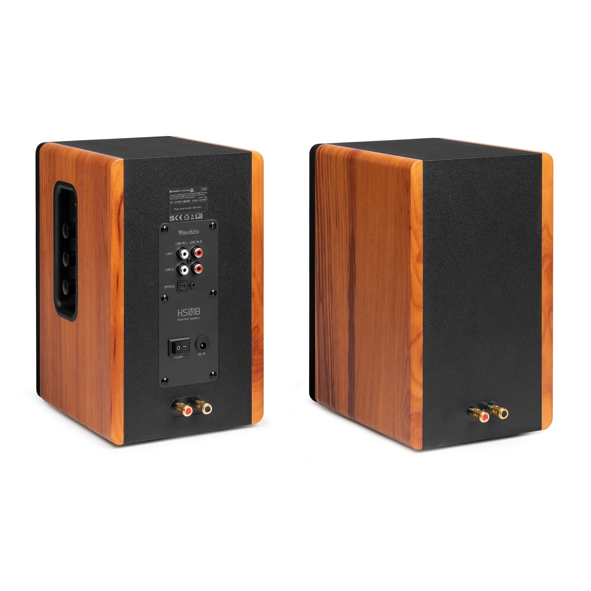 Set 2 boxe active Hi-Fi de raft, 4", 60W RMS, Bluetooth/USB, maro lemn, Audizio KS01B