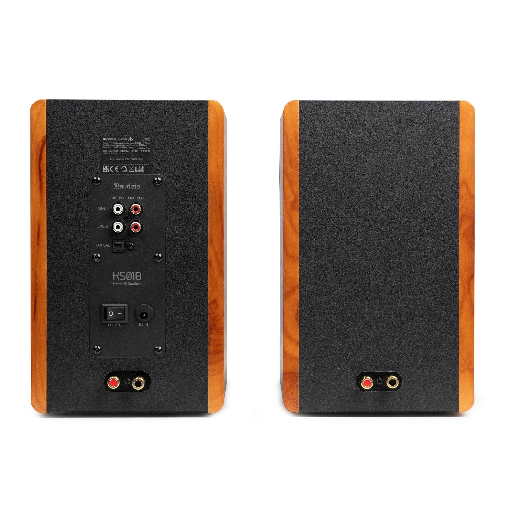 Set 2 boxe active Hi-Fi de raft, 4", 60W RMS, Bluetooth/USB, maro lemn, Audizio KS01B
